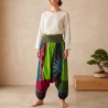 Pantalon yoga népalais en coton vert et noir