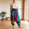 Pantalon yoga népalais en coton noir et bleu