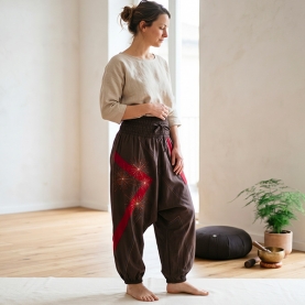 Pantalon yoga népalais en coton marron et bordeaux