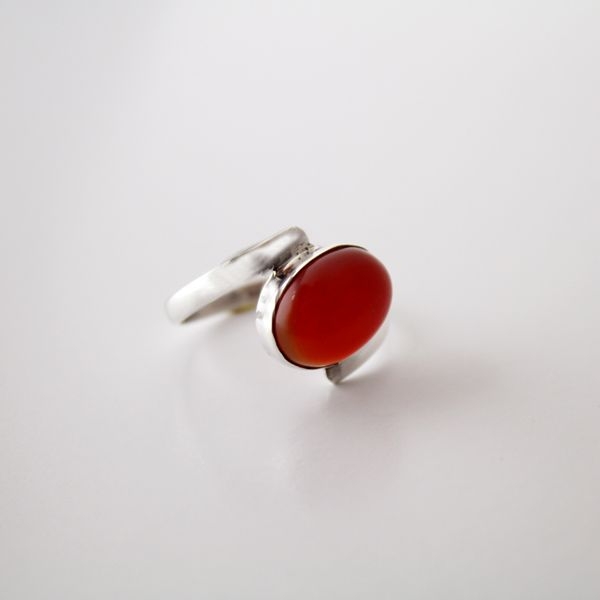 Bague Moderne En Argent Sterling Et Cornaline - Taille 58 - Occasion, Bel état Vintage