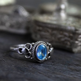 Indian silver ring and blue topaze