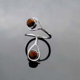Indian silver ring with 2 tiger stones S9