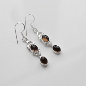 Boucles d'oreilles indiennes argent et topazes fumées