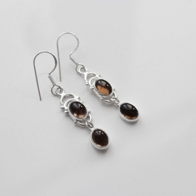 Silver and smokey topazes Indian earrings