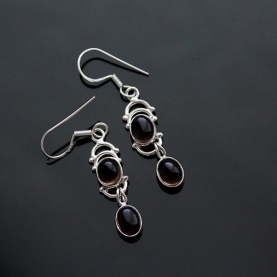 Silver and smokey topazes Indian earrings