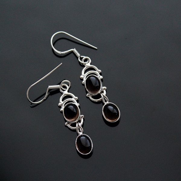 Boucles D'oreilles Artisanales En Argent 925 Avec Topaze Bleue London Naturelle - Style Feuille Pendante
