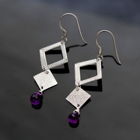 Boucles d'oreilles indiennes argent et améthystes