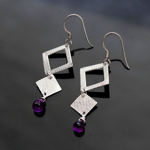 Silver and amethysts Indian earrings