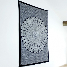 Tenture murale indienne Mandala noir et blanc