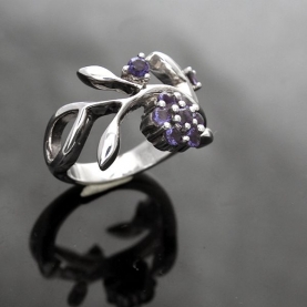 Bague indienne argent et améthystes T55