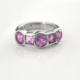 Indian silver ring and amethysts S7.5