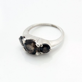 Indian silver ring and smokey topazes S6