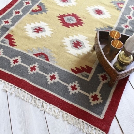 Tapis indien artisanal laine et jute beige et gris