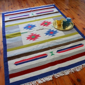 Indian carpet jute and wool blue and pink Dari