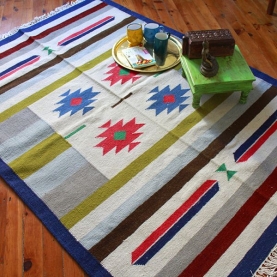 Indian carpet jute and wool blue and pink Dari